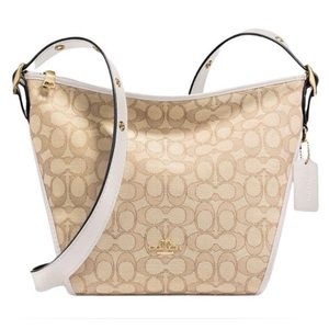 NWT Coach Crossbody Light Khaki Signature Pattern Chalk Leather Trim